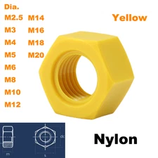 Nylon Hex Nut Yellow Plastic Insulating Nuts M2.5 M3 M4 M6 M8 M10 M12 - M20