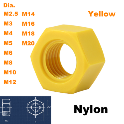#ad #ad Nylon Hex Nut Yellow Plastic Insulating Nuts M2.5 M3 M4 M6 M8 M10 M12 M20 $84.82