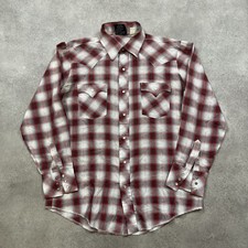 Champion Westerns Button-Up Mens Large Retro Plaid Vintage Western Shirt, Red