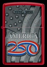 Zippo 47290, USA 250th Anniversary 1776-2026 Red Matte Finish Lighter