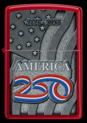Zippo 47290, USA 250th Anniversary 1776-2026 Red Matte Finish