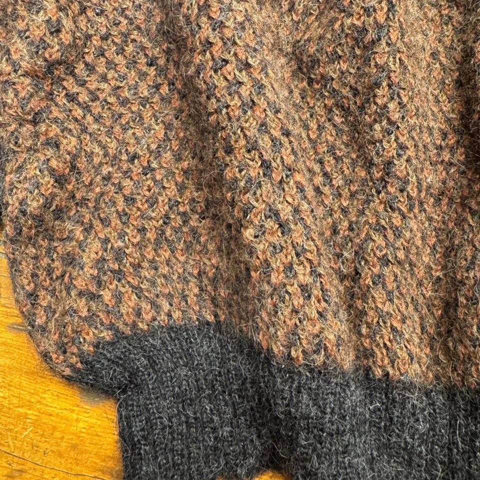 ANDEAN 100% Alpaca Knit Sweater Brown Charcoal Gray Textured Oversized Ex Large - Image 2 of 4
