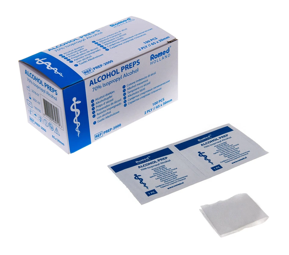 Romed Medical Alkoholtupfer Alkoholpads | 65 x 30 mm 2-lagig | zur Desinfektion - Bild 2 von 3