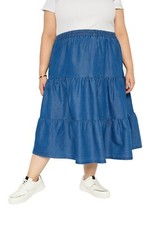 Women's Plus Size Denim Midi Skirt Fashion Casual Jeans Elastic High Waist