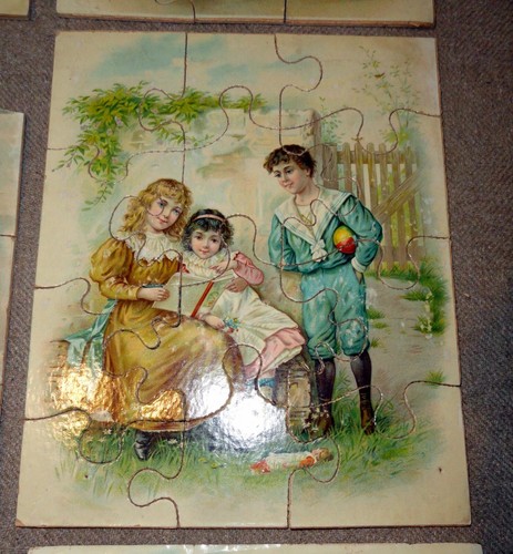 Antique 1800's Victorian Child's Jigsaw Puzzles Set of 4 in Box - Picture 4 of 9