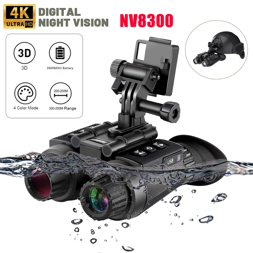 NV8300 8X Zoom IR Night Vision Binoculars 3D 4K Head Mounted Goggles Hunting - Image 2 of 4