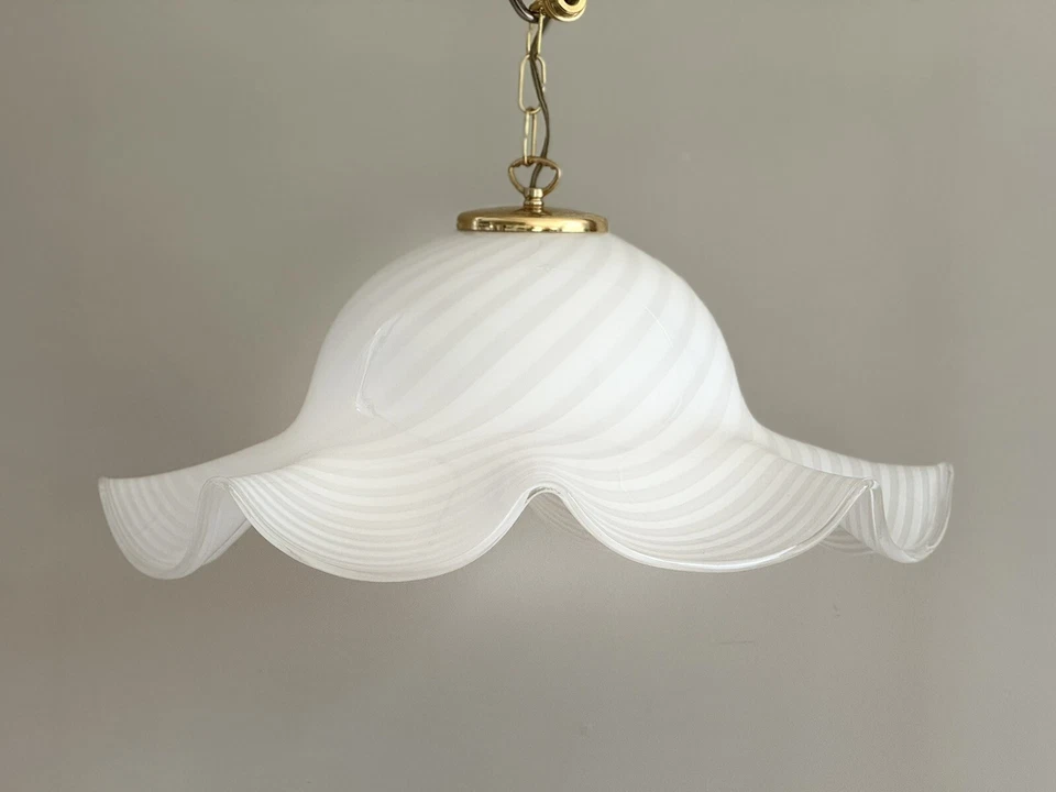 Итальянская потолочная люстра MURANO из белого полосатого стекла с подвеской 23 дюйма Италия - Изображение 2 из 4