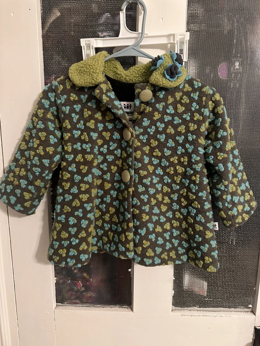 Corky Company Kids Girls Swing Coat Jacket Size 3T Plush Polka Dot Green Blue