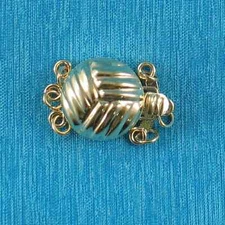 14K Yellow Gold Classic 3-Row (3 Strands) Pearl Beads Clasp