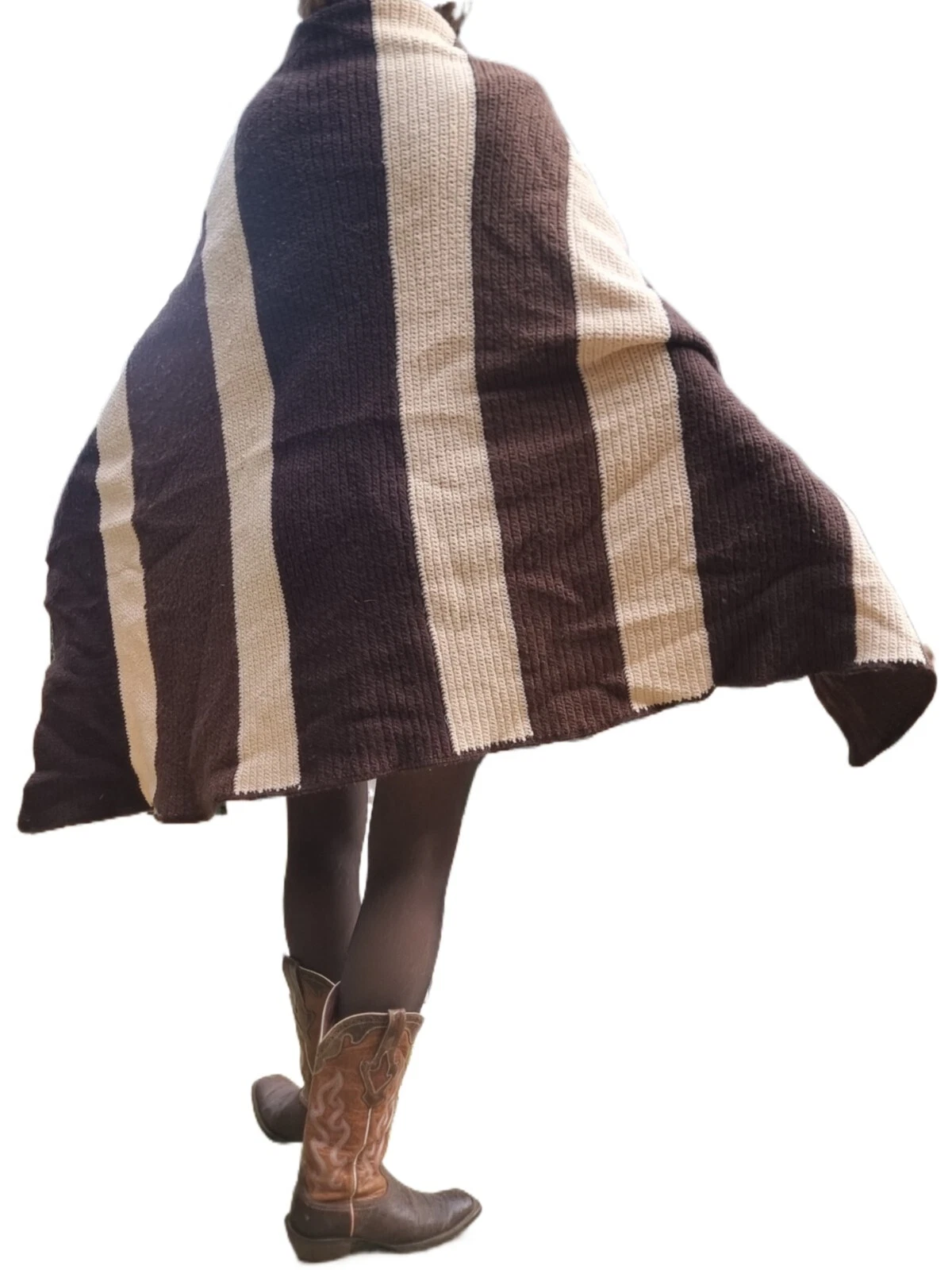 Vintage Blanket Hand Knit Poncho Boho Crochet Jacket Hippie Cottagecore Bohemian