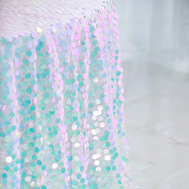 IRIDESCENT ROUND 120" Large Payette Sequin TABLECLOTH Wedding Catering Dinner - Image 2 of 4
