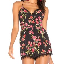 NBD Revlove Davis Romper, Black/Red Floral, XS P , NWT
