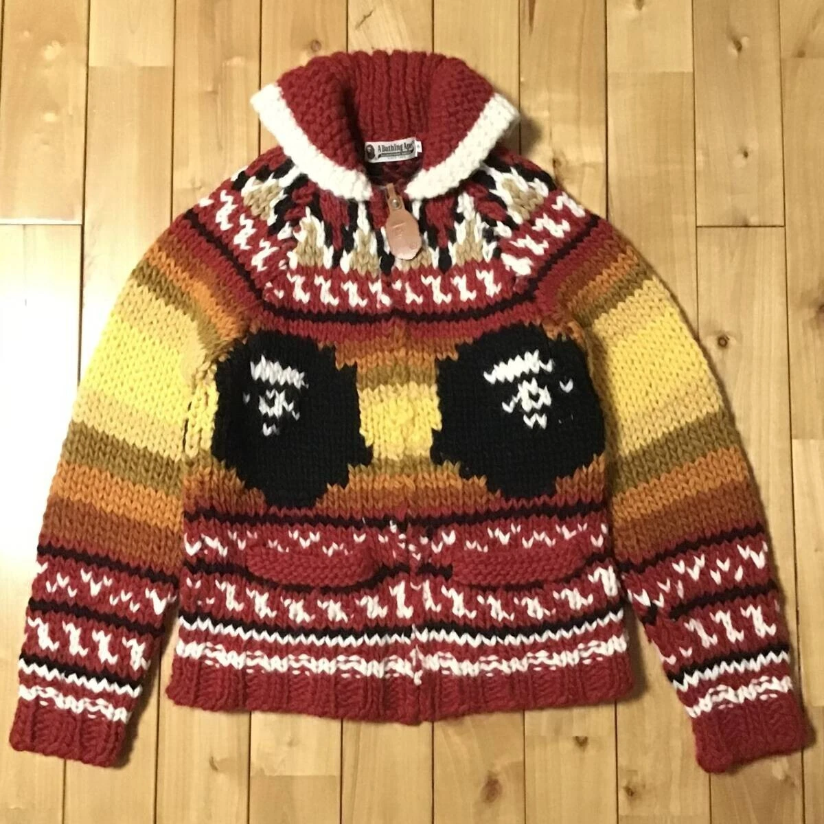 BAPE APE HEAD Cowichan knit cardigan a bathing ape NIGO Size S | eBay