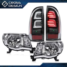 Fit For 2005-2011 Toyota Tacoma Chrome Headlights & 3D LED Tube Bar Tail Lights