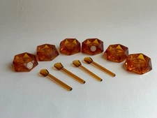 Vintage 6 Bohemia Amber Glass Czech Salt Dip Cellars With 4 Spoons