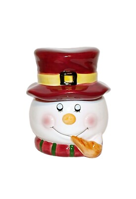 Vintage Young s Heartfelt Kitchen Creations Snowman 6  Candy Jar Holiday Winter