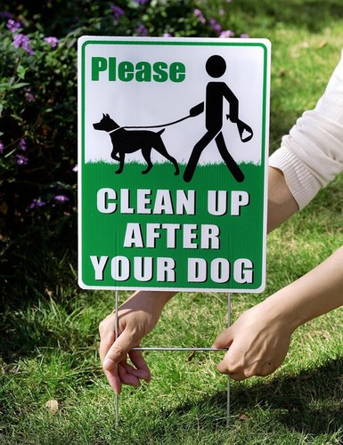 2-Pack Clean up after Your Dog Signs, 12.6" X 9.5" with Metal Stake, No Dog Poop - Picture 3 of 5
