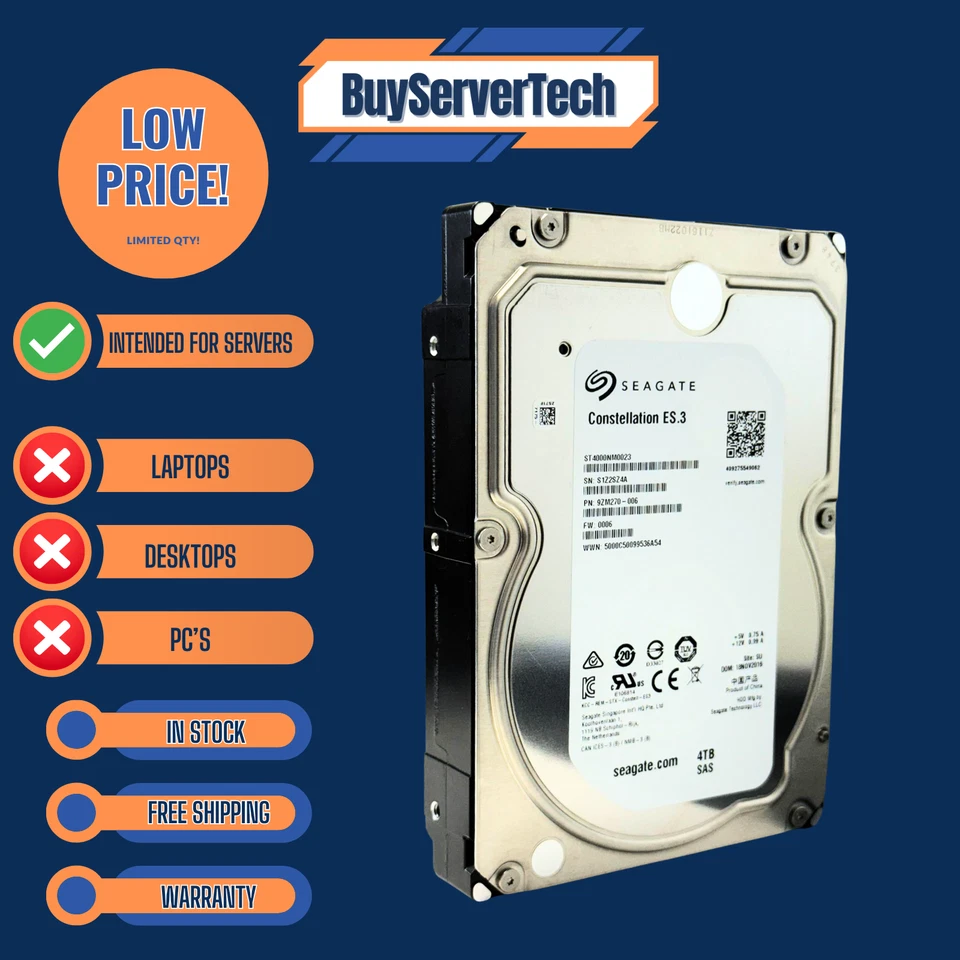Seagate ST4000NM0023 4TB 7.2K 6Gb/s SAS 3.5" HDD | Constellation ES.3 | 1Yr Warr - Image 4 of 4