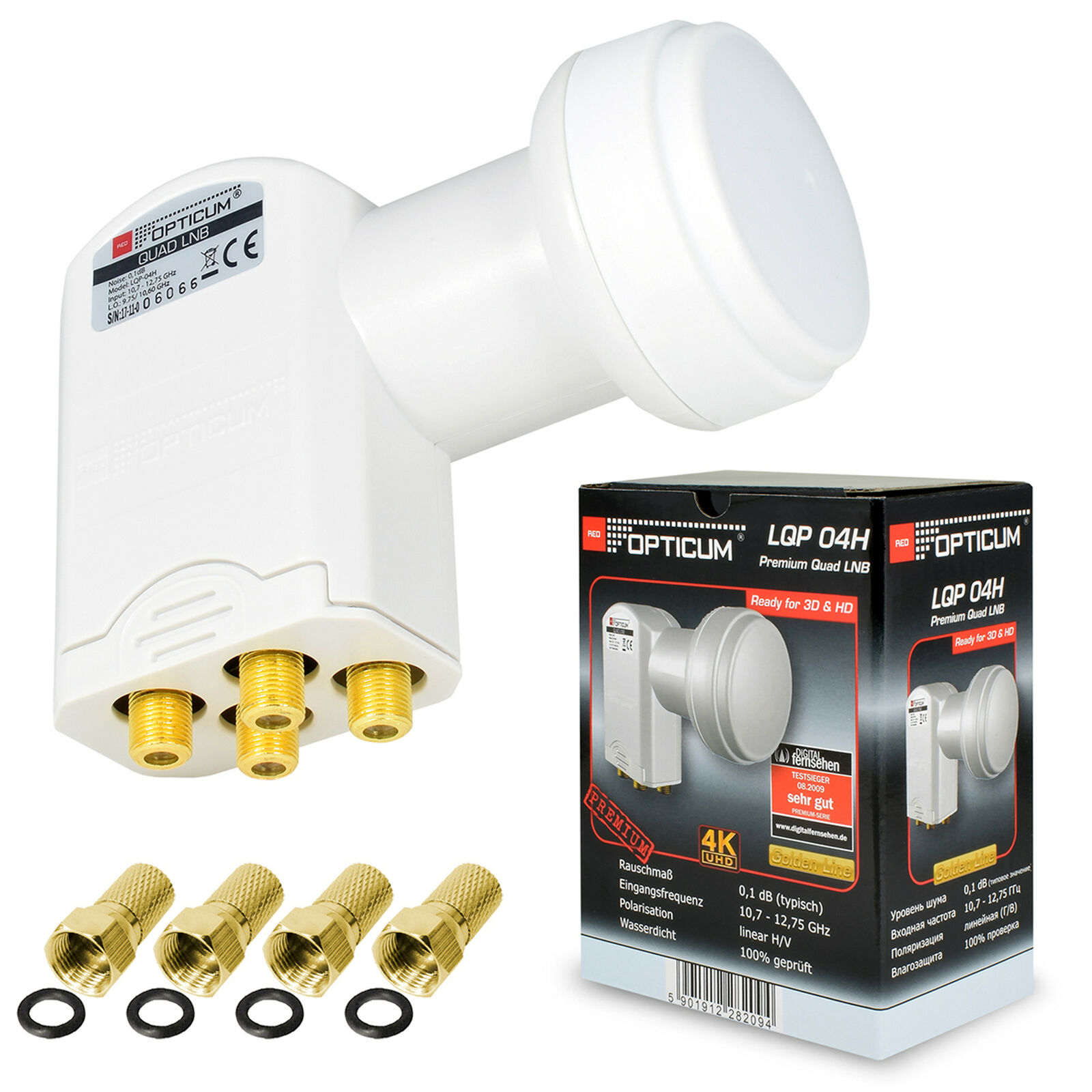 Thumbnail - Opticum Premium Quad Lnb 0,1 Db Lqp-04h Hd 4k Uhd Quattro Switch ► 4