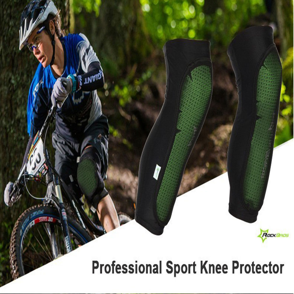 RockBros Cycling Knee & Shin Pad Protectors – Leg Sleeve Guard For Mountain Biking (Black/Green)