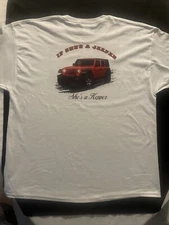 White T-shirt brand Hanes XL  100% Cotton Red Jeep Logo fron and back,