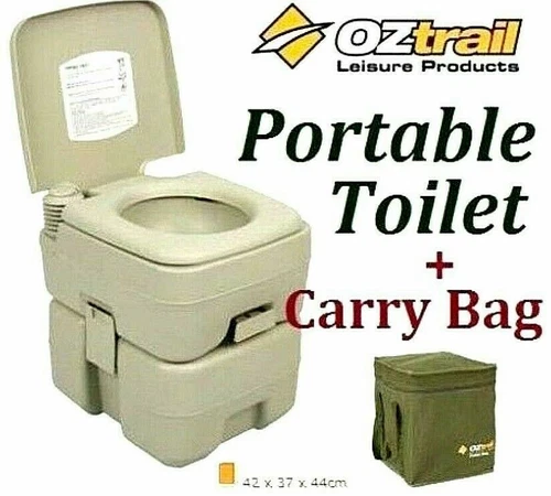 New OZTRAIL 20L PORTABLE FLUSH TOILET + BONUS CANVAS CARRY BAG Camping Caravan 