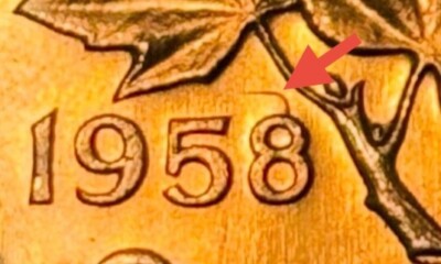 1975 1Cent AU58 ズレエラー RARE 1958 Canada 1 Cent Penny Coin *HANGING 8 ERROR!* BRILLIANT