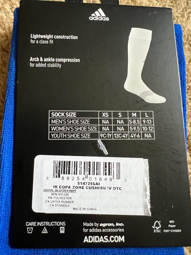 Adidas Metro Mens Womens Soccer Socks OTC Color Blue White Size M - Picture 6 of 6