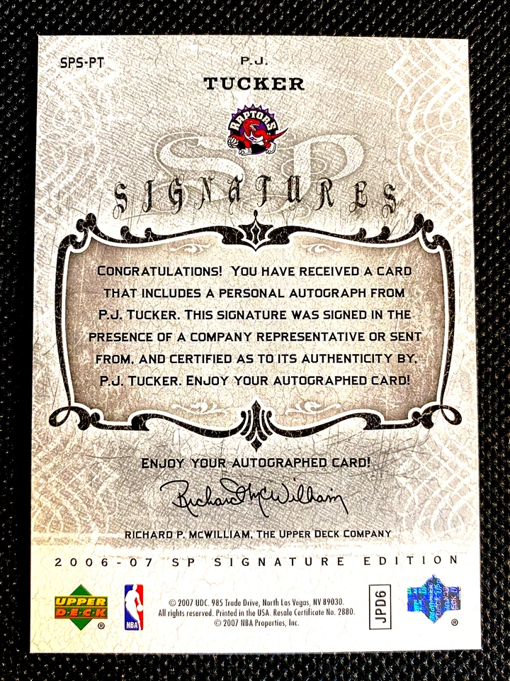 PJ TUCKER 2007 UPPER DECK NBA SP SIGNATURES EDITION AUTO ROOKIE RC H370 - Image 2 of 2