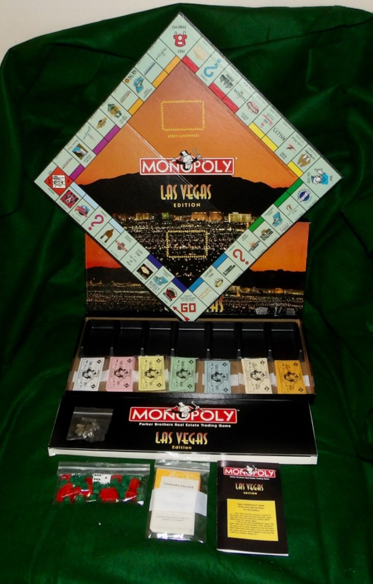 1997 HASBRO MONOPOLY LAS VEGAS EDITION COMPLETE w/8 PEWTER TOKENS