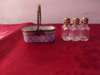 Limoges trinket basket with three bottles