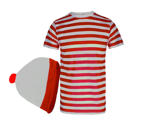 MÄDCHEN-JUNGEN ROT & WEISS GESTREIFTES T-SHIRT BUCH WOCHE GESTREIFT TOP MÜTZE BRILLE SET - Bild 2 von 10