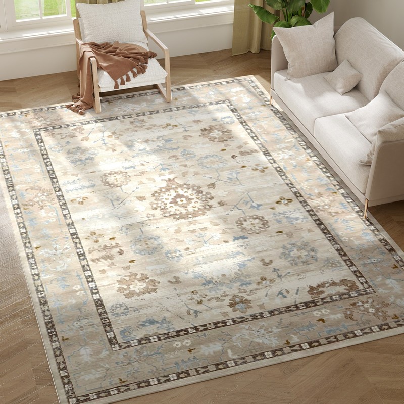 HOMCOM 5x7 Area Rug, Boho Living Room Rug Carpet, Machine Washable, Blue