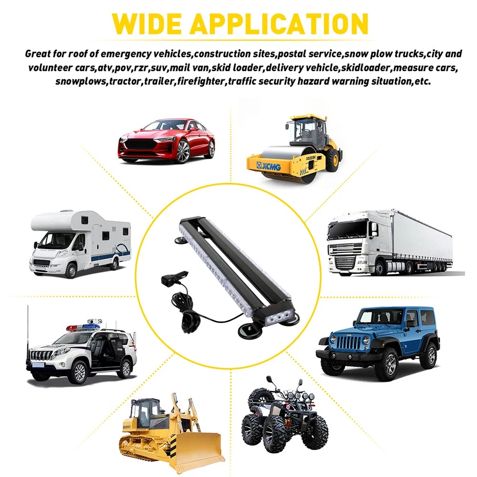 LED Emergency Strobe Light Bar Double Side Warning Rooftop Flashing Light-Amber — 第 4/4 张图片