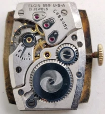 Vintage Lord Elgin Cal. 559 21 jewel watch movement For Repair 