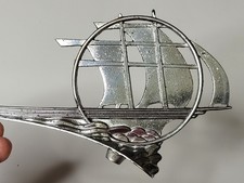 1934 Plymouth Hood Ornament Mayflower Ship Art Deco Chrome 1932 1933 1935 Scarce