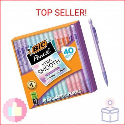BIC Xtra-Smooth Pastel Mechanical Pencils with Erasers, Medium Point (0.7mm), 40