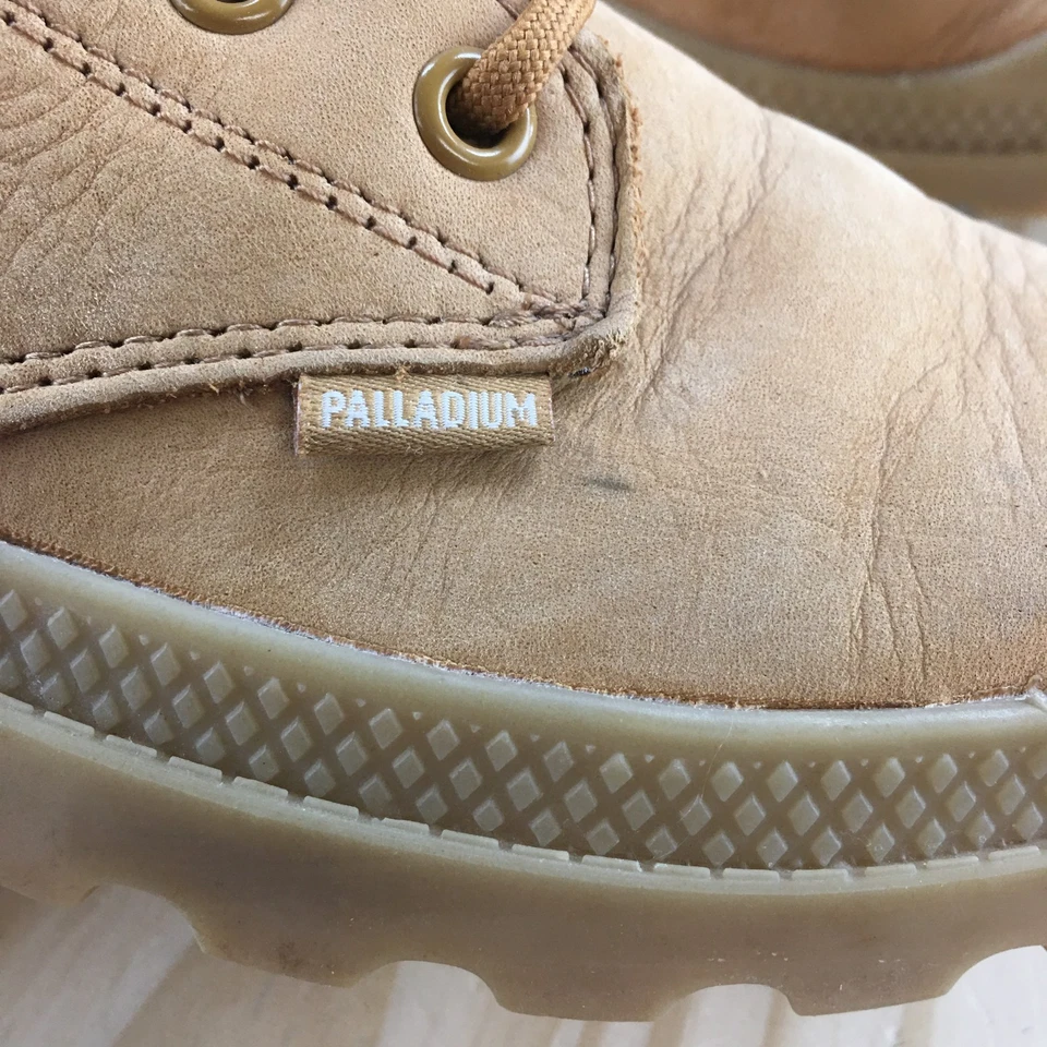 Botas Paladio Mujer 7 Pampa Lo Puño Combate Beige Cuero Con Cordones Punta Redonda Foto 4 de 4