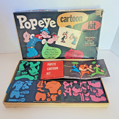 Colorforms Popeye Cartoon Kit Open Box Incomplete 1957 Vintage Art Toy Olive Oil