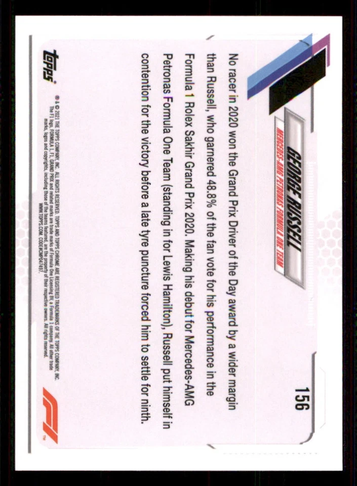 2021 Topps Chrome Formula 1 #156 George Russell/Driver of the Day - Image 2 of 2