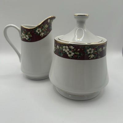 SPLENDOR Excell Home Fashions Creamer And Sugar Bowl Set/ Floral Gold Accents