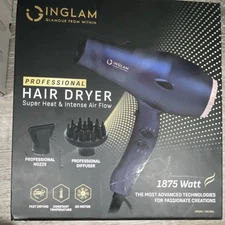 IG INGLAM Professional Hair Dryer Blue 1875W Diffuser Nozzle DC Motor