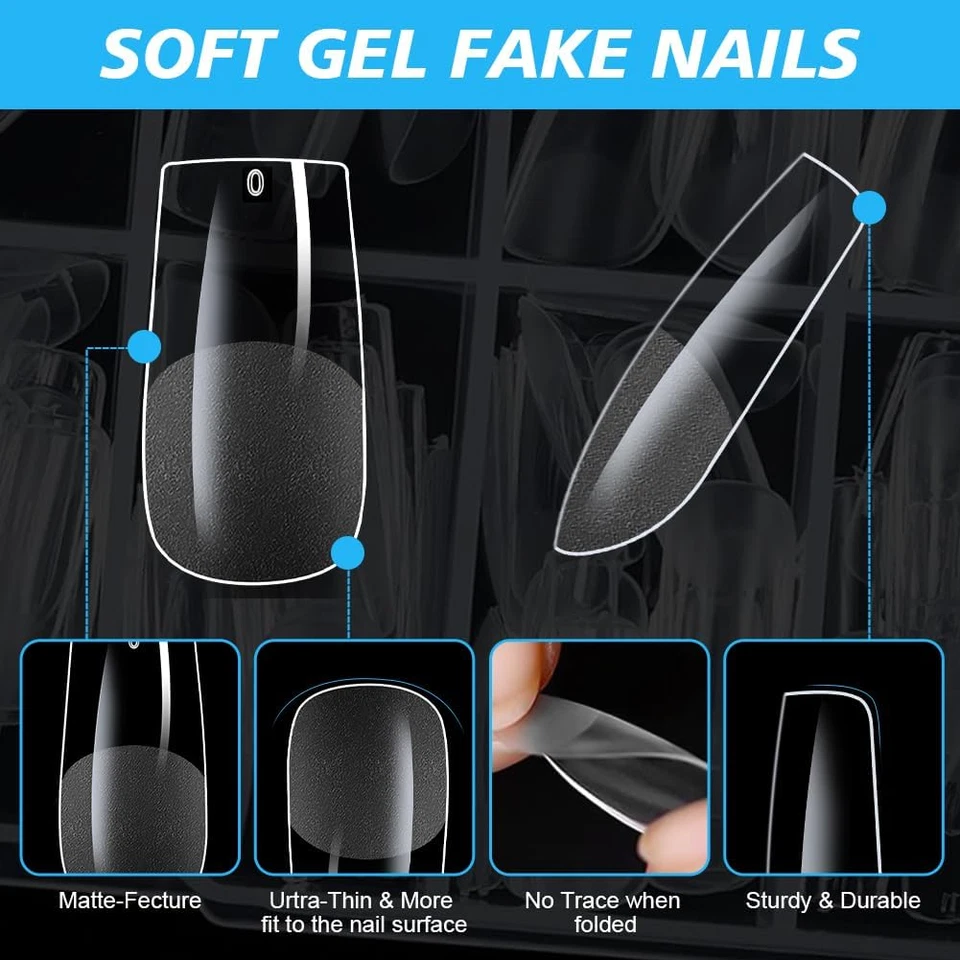 Tip Unghie, 600 Pezzi Quadrate Unghie Finte, 12 Taglie Tip Unghie Ricostruzione, - Immagine 3 di 4