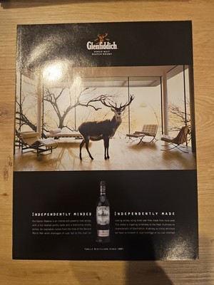 Herren Zeitschriftenseite Werbung Farbe Glenfiddich Whisky Hirsch ca. DIN A4 Größe