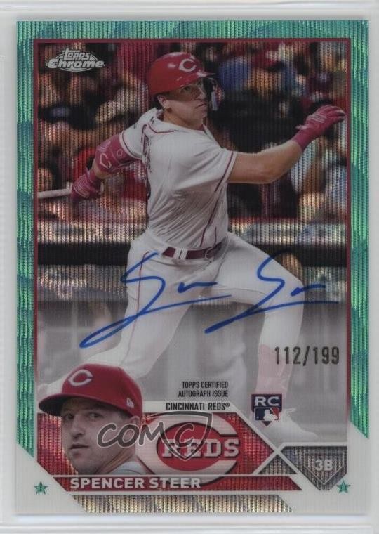 2023 Topps Chrome Rookie Aqua Wave Refractor 112/199 Spencer Steer Auto RC 02wb