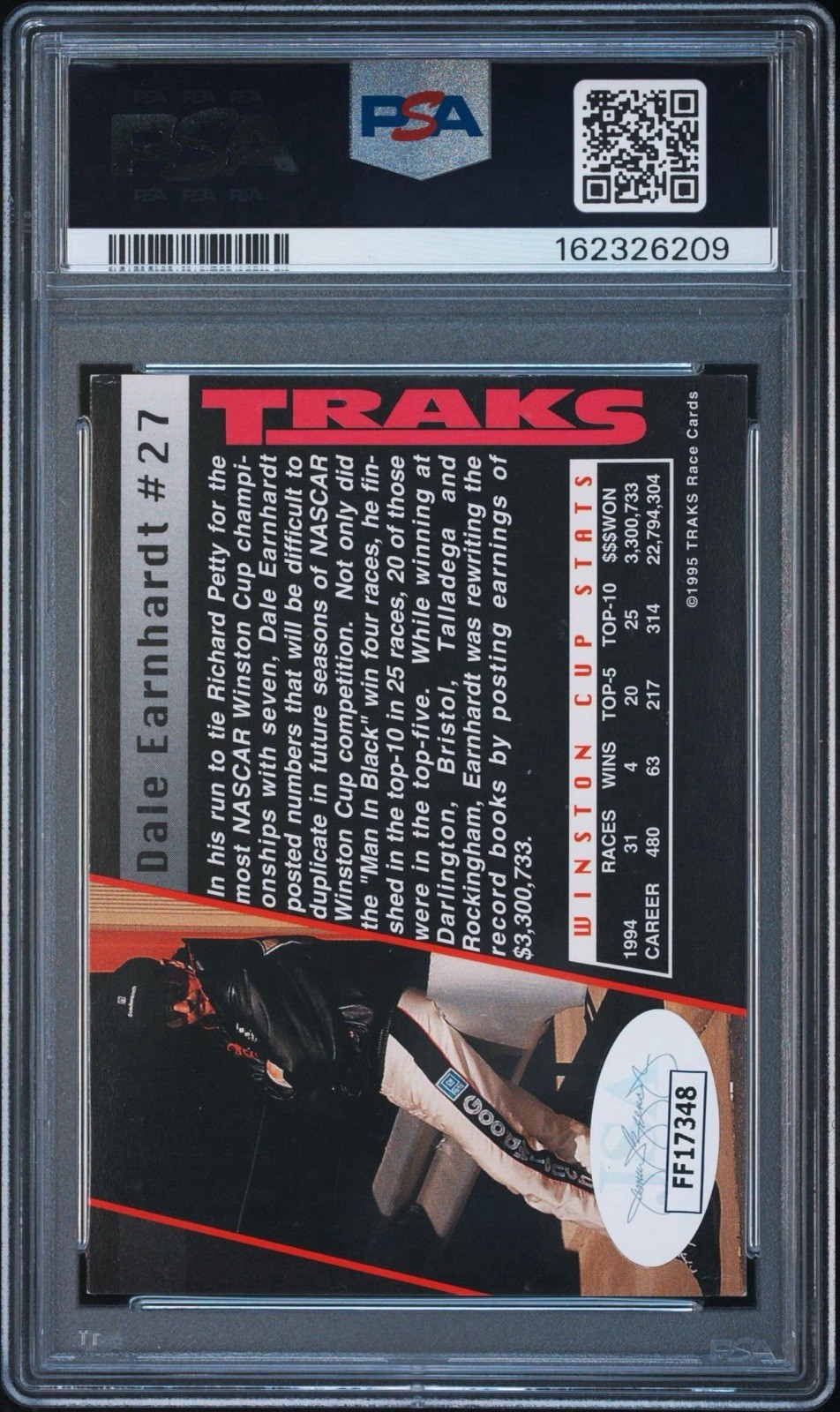 1995 Traks Dale Earnhardt Autograph JSA/PSA Graded view 2