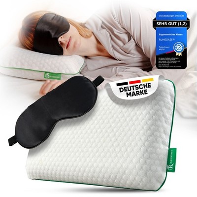 RUHEOASE  Ergonomisch Recovery 50x30cm Kopfkissen mit BAMBUSKOHLE| +GRATIS MASKE