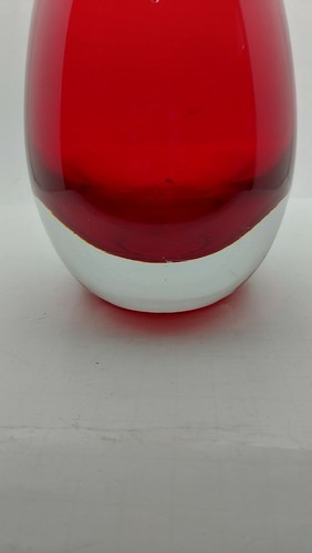Vintage Clear / Ruby Red Hand Blown Vase 8” Tall. Clear Bottom Red Bowl Heavy - Picture 4 of 8