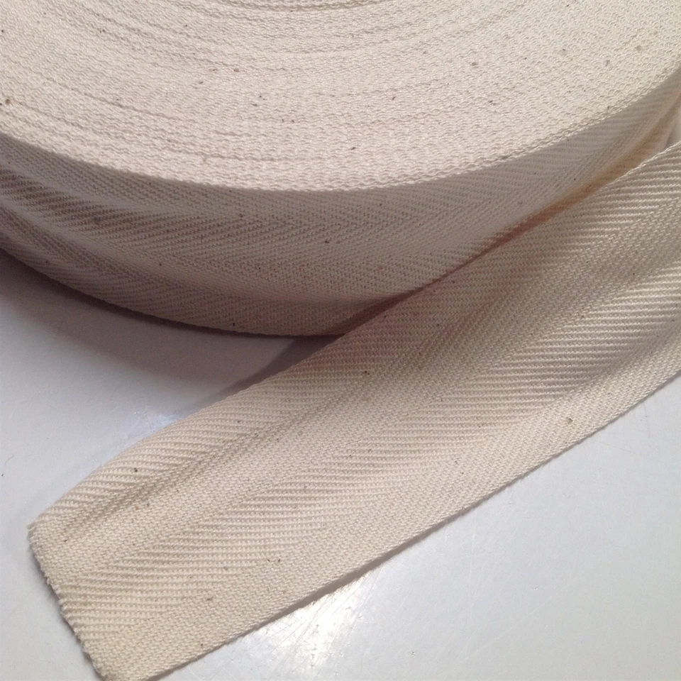 Cinta de acabado de sarga de algodón de 1" espiga ~ beige/natural 50 yardas Foto 2 de 3