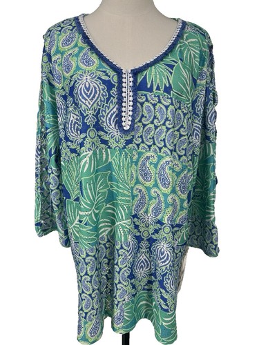 NWT John Mark Plus Size 1X Floral Embroidered 3/4 Bell Sleeve Boho Top